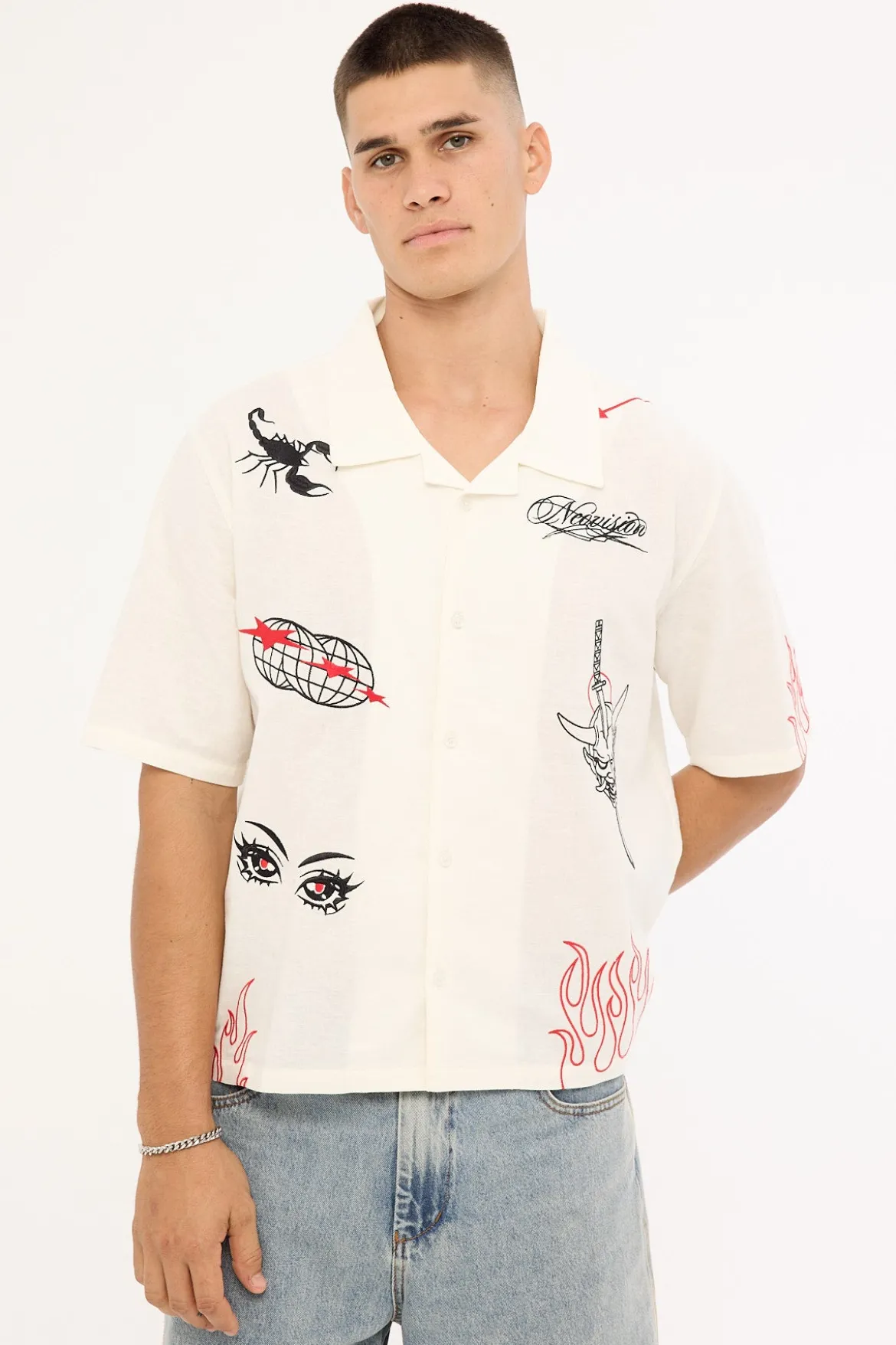 Oath Boxy Cropped Resort Shirt White