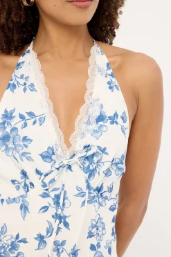 Oia Bloom Midi Dress White Blue Floral