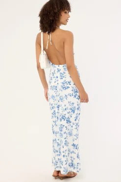 Oia Bloom Midi Dress White Blue Floral