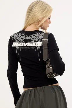 Omen Layered Long Sleeve Baby Tee Black