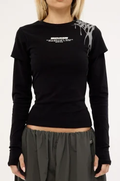 Omen Layered Long Sleeve Baby Tee Black