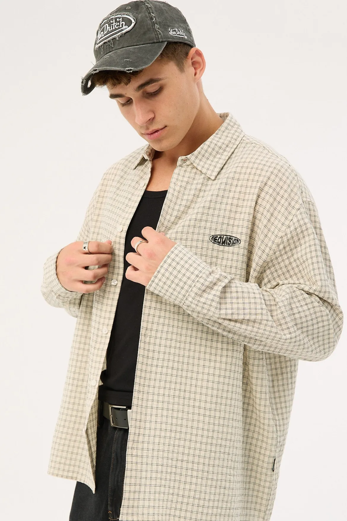 On Lock Oversize Long Sleeve Shirt White/Black Check