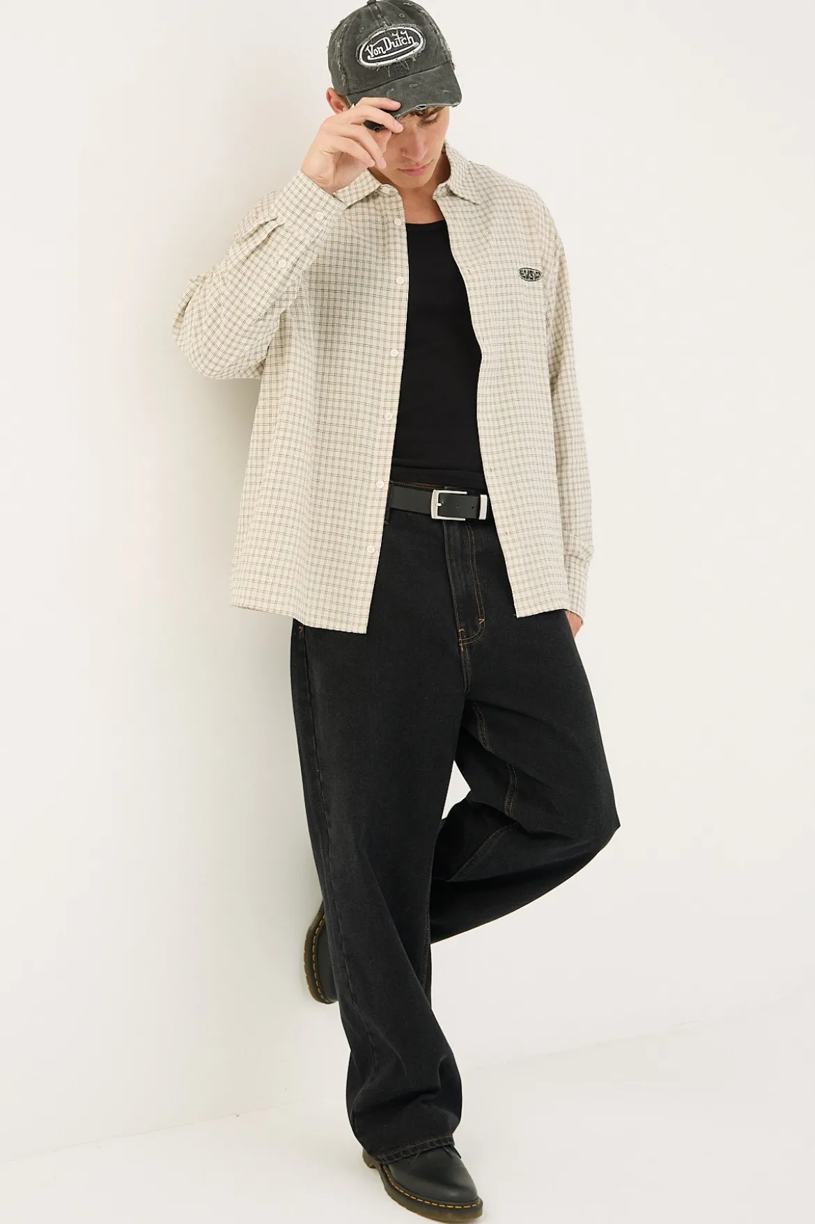 On Lock Oversize Long Sleeve Shirt White/Black Check
