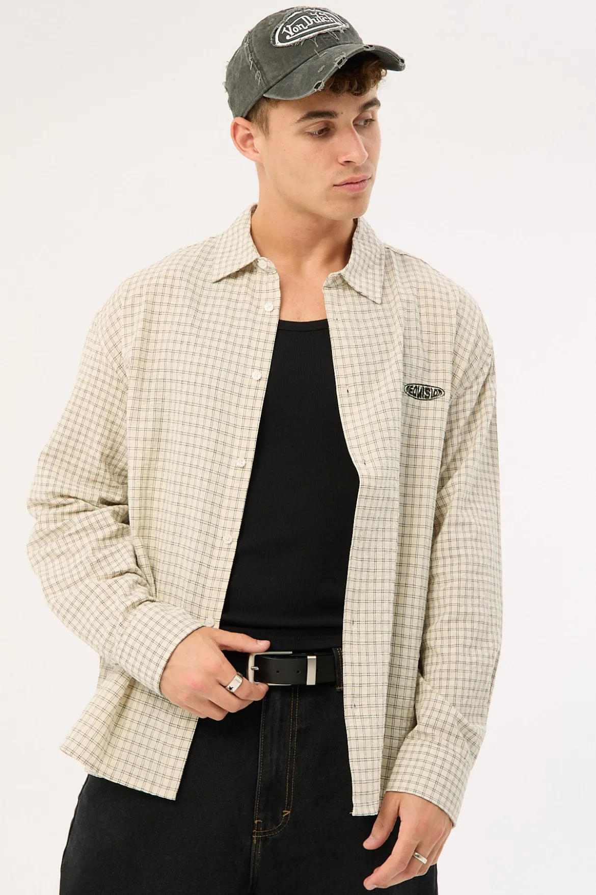 On Lock Oversize Long Sleeve Shirt White/Black Check