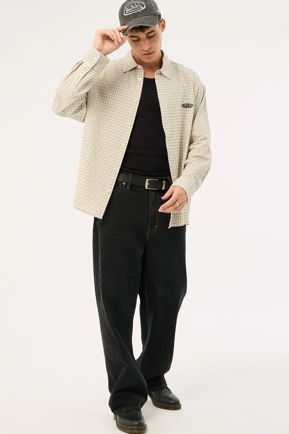 On Lock Oversize Long Sleeve Shirt White/Black Check