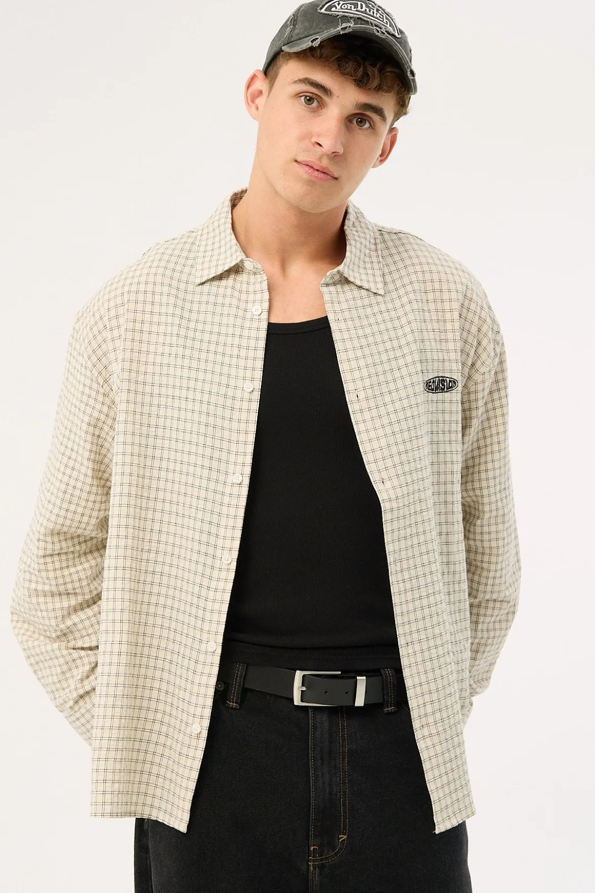 On Lock Oversize Long Sleeve Shirt White/Black Check