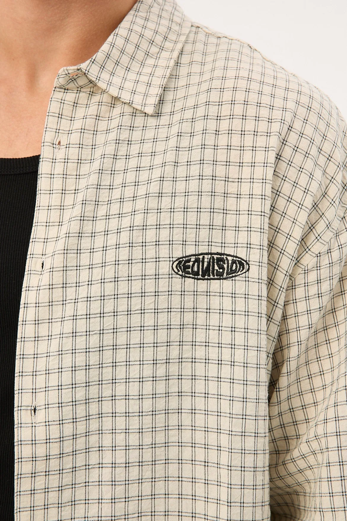 On Lock Oversize Long Sleeve Shirt White/Black Check