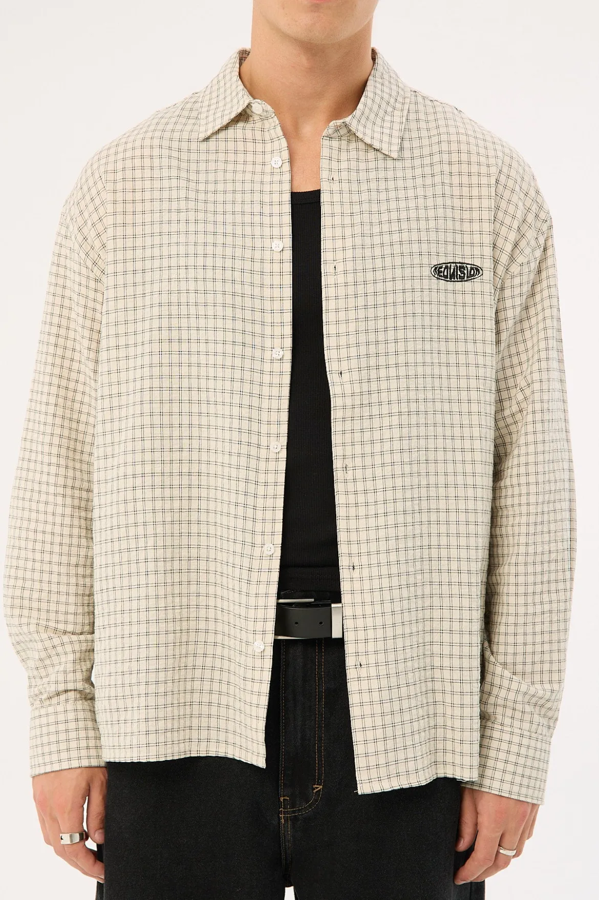 On Lock Oversize Long Sleeve Shirt White/Black Check