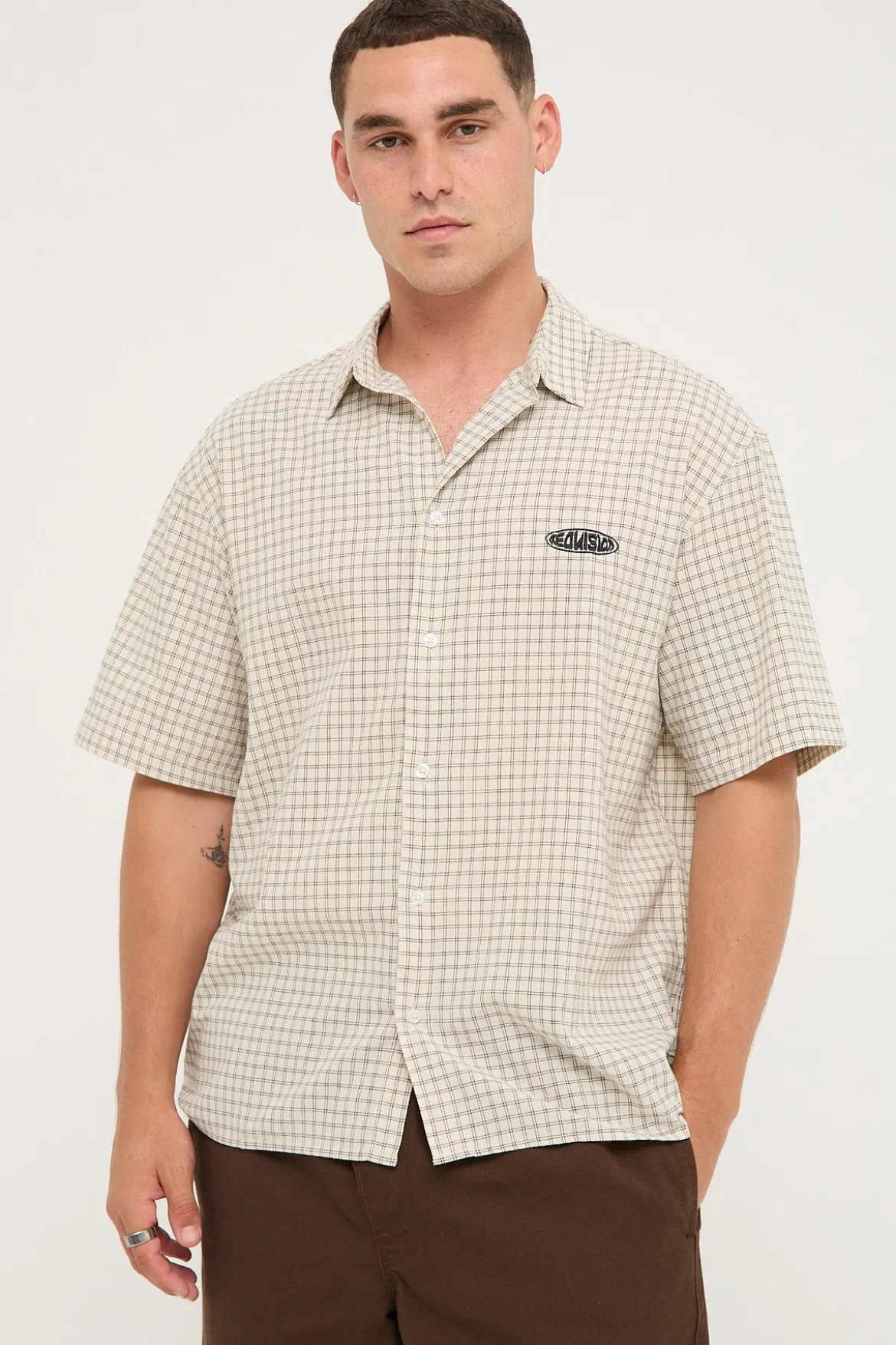 On Lock Oversize Short Sleeve Shirt White/Black Check