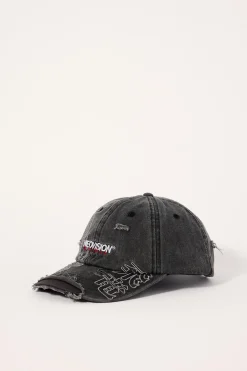 Onryu Distressed 5 Panel Cap Washed Black