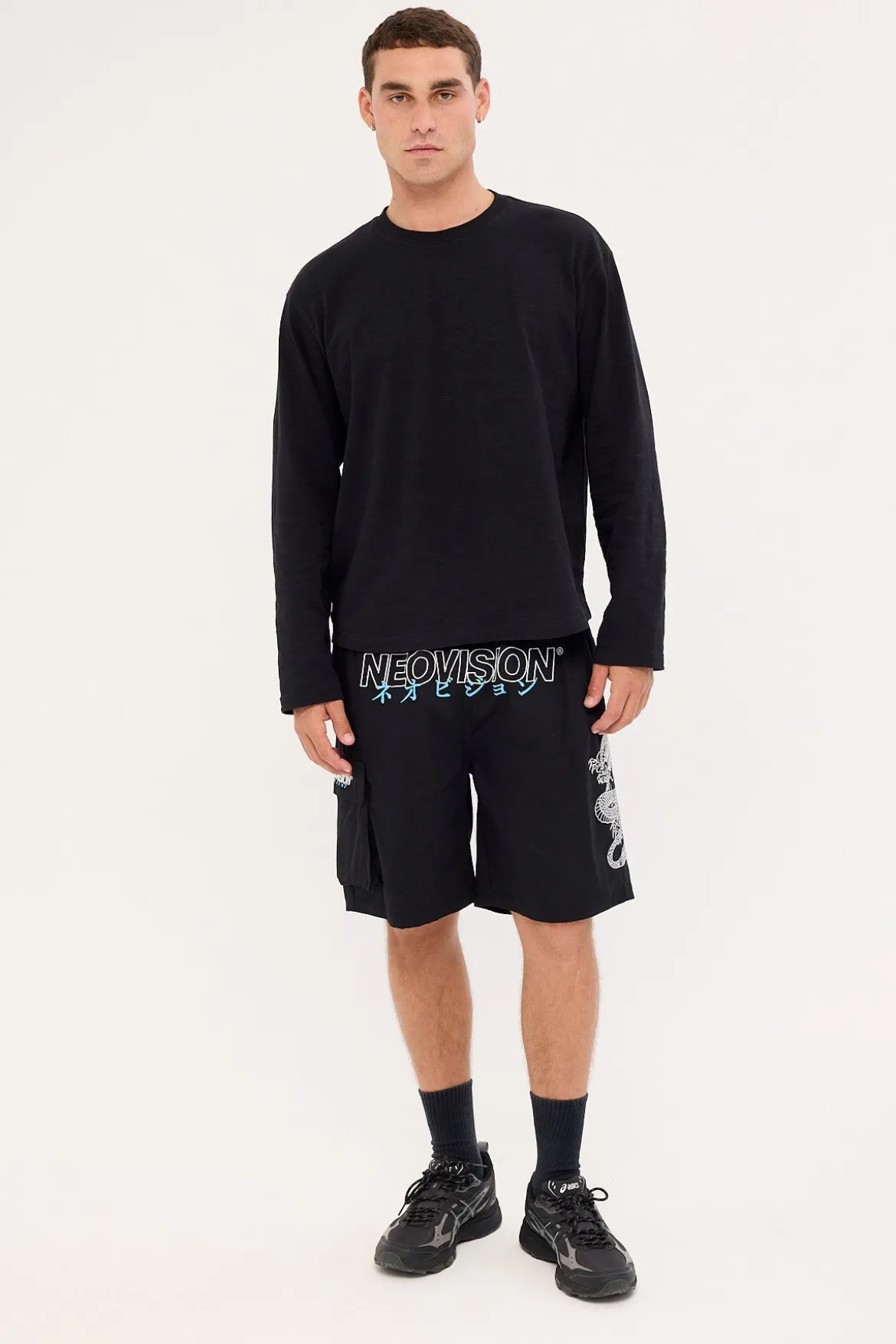 Onryu Elastic Waist Cargo Short Black
