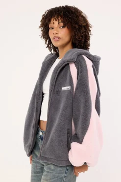 Orbital Hooded Sherpa Jacket Grey / Pink