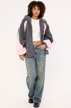 Orbital Hooded Sherpa Jacket Grey / Pink