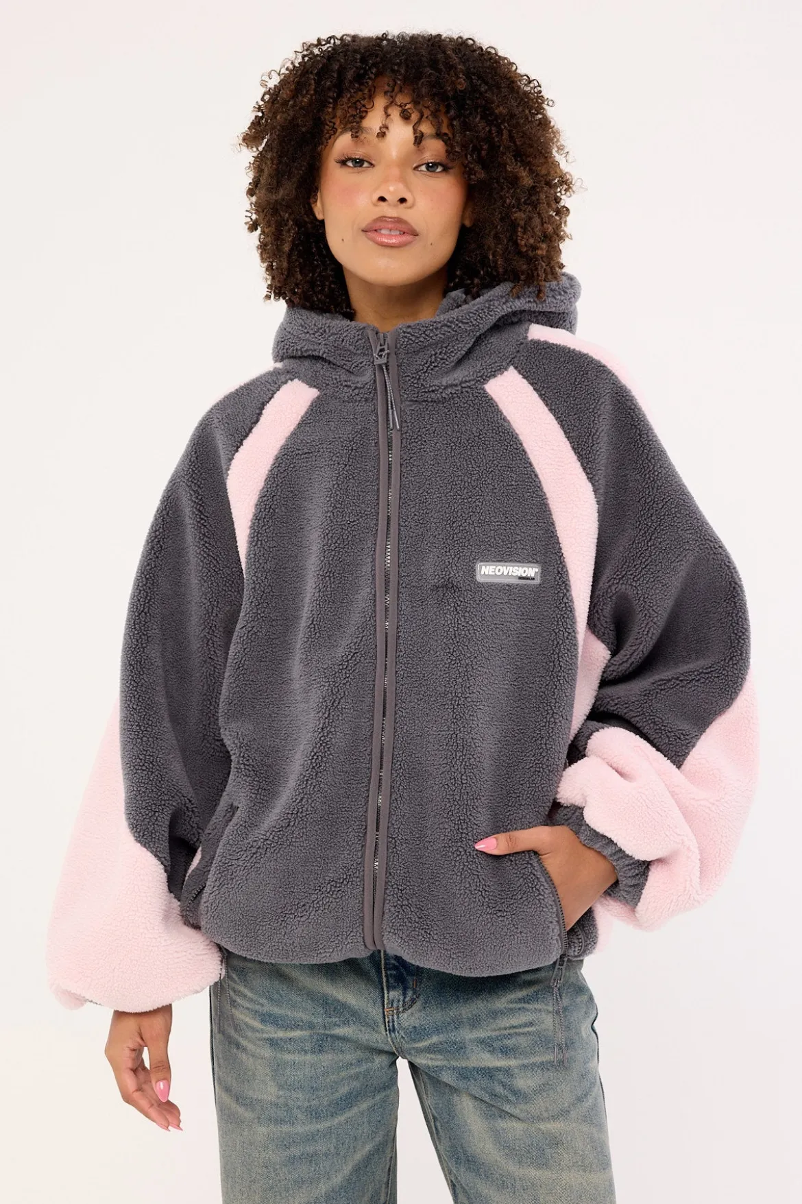 Orbital Hooded Sherpa Jacket Grey / Pink