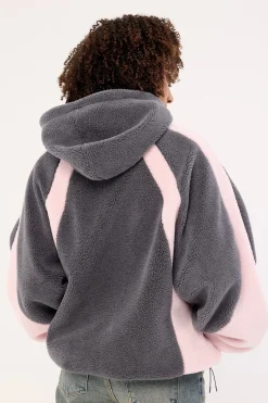 Orbital Hooded Sherpa Jacket Grey / Pink