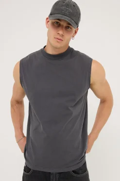 Organic Boxy Muscle Tank Washed Black