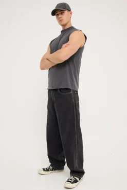 Organic Boxy Muscle Tank Washed Black
