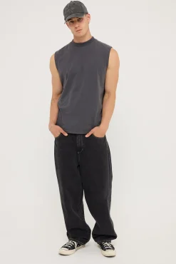 Organic Boxy Muscle Tank Washed Black