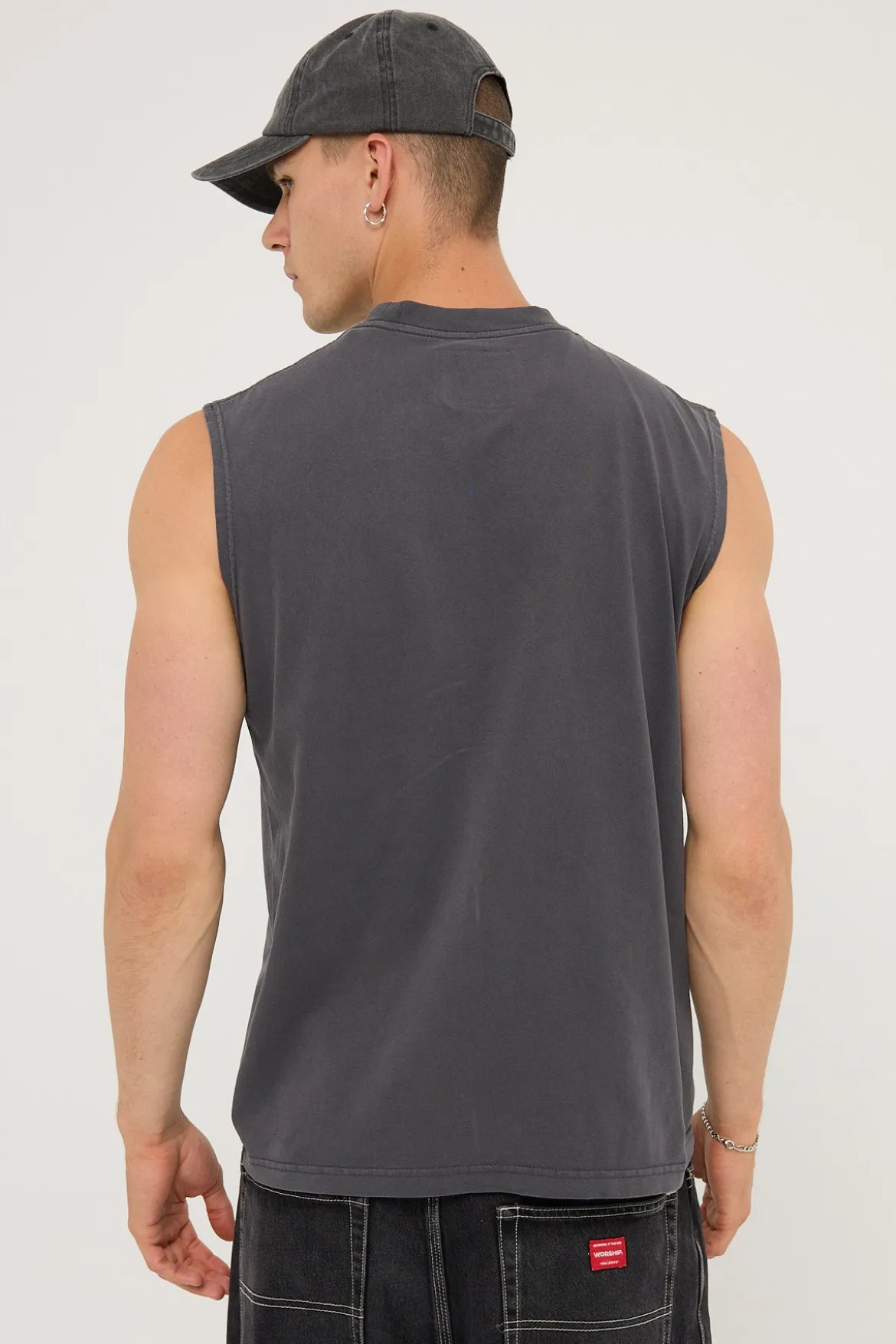 Organic Boxy Muscle Tank Washed Black