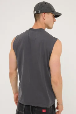 Organic Boxy Muscle Tank Washed Black