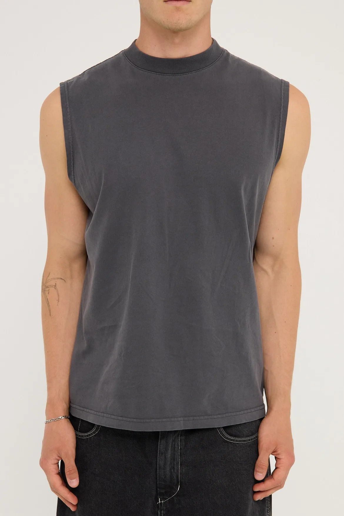 Organic Boxy Muscle Tank Washed Black