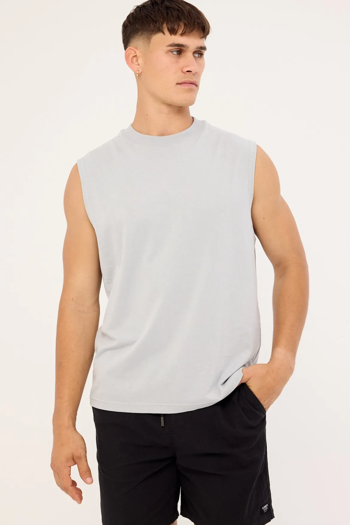 Organic Boxy Muscle Tank Ice Grey