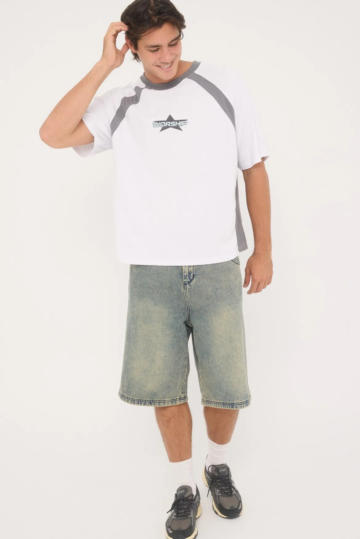 Orion Oversize Raglan Tee White/Steel Grey