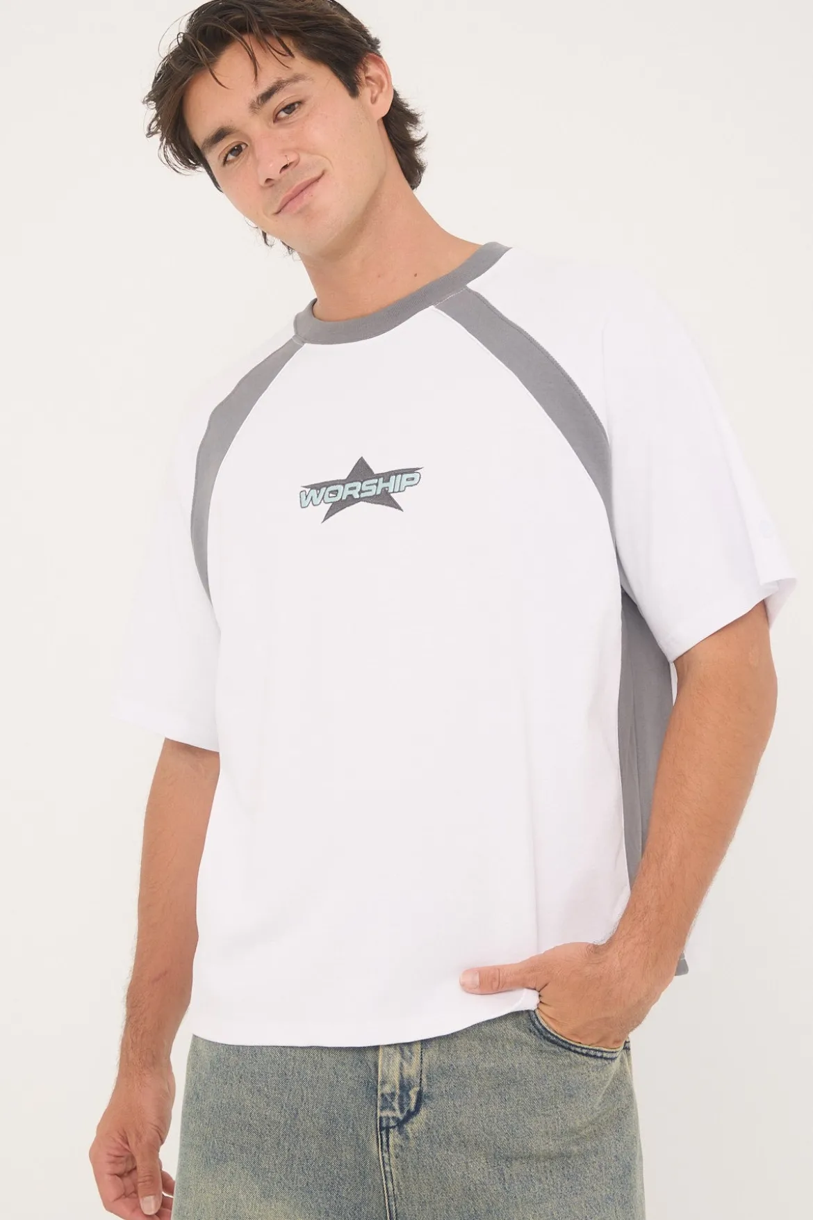 Orion Oversize Raglan Tee White/Steel Grey