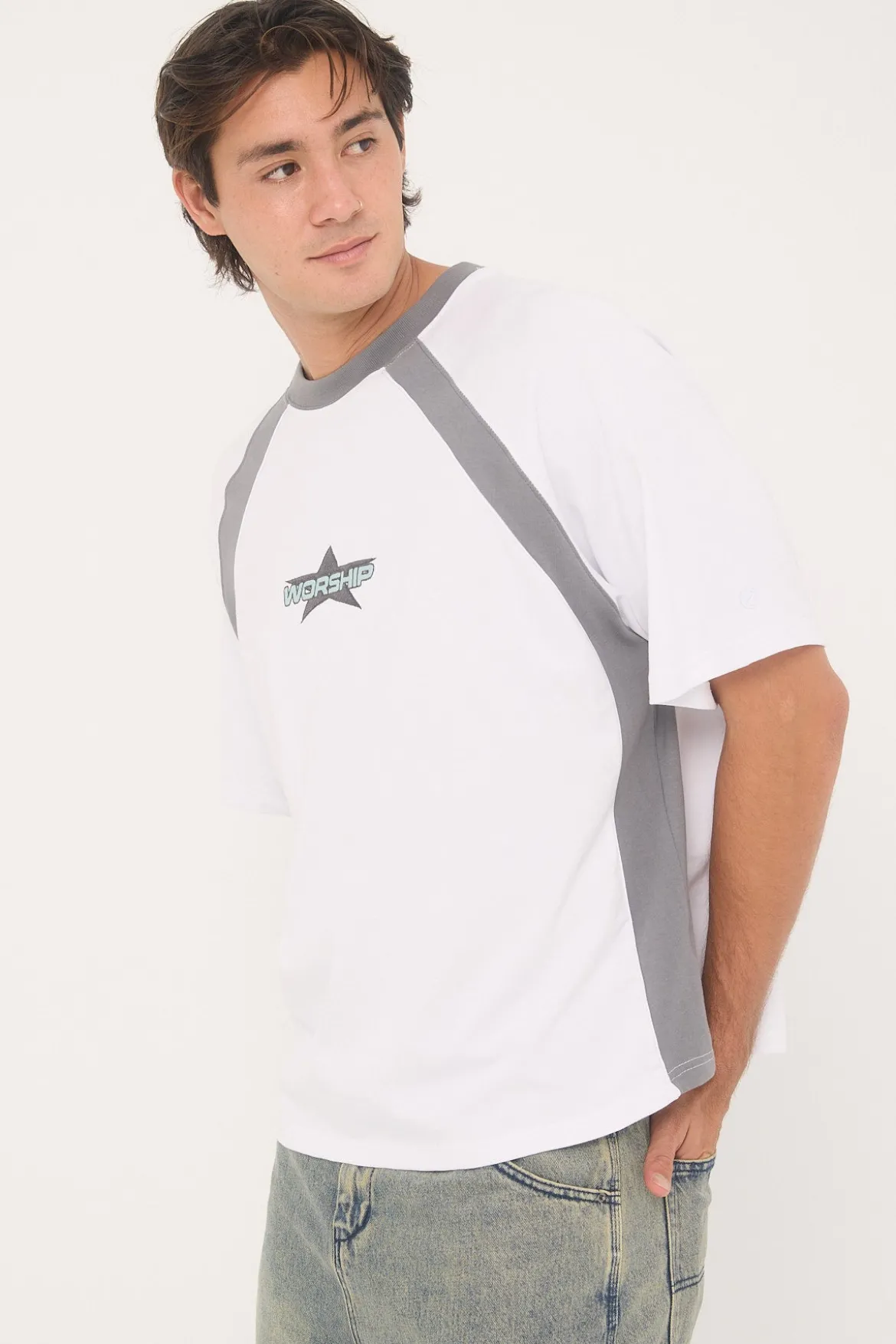 Orion Oversize Raglan Tee White/Steel Grey