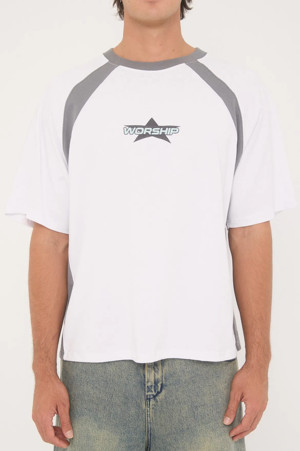Orion Oversize Raglan Tee White/Steel Grey
