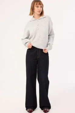 Orla Button Collar Knit Jumper Grey
