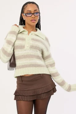Orla Button Collar Knit Jumper Mint Stripe