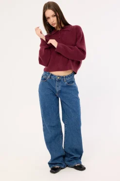 Orla Button Collar Knit Jumper Plum