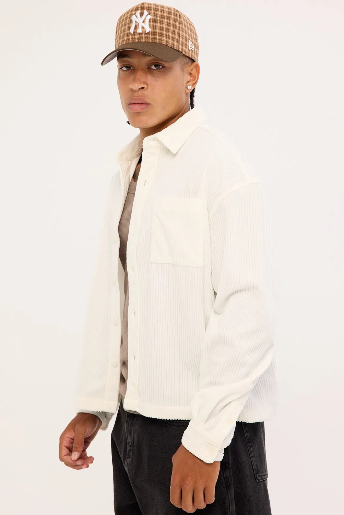 Otis Cropped Cord Overshirt Off White