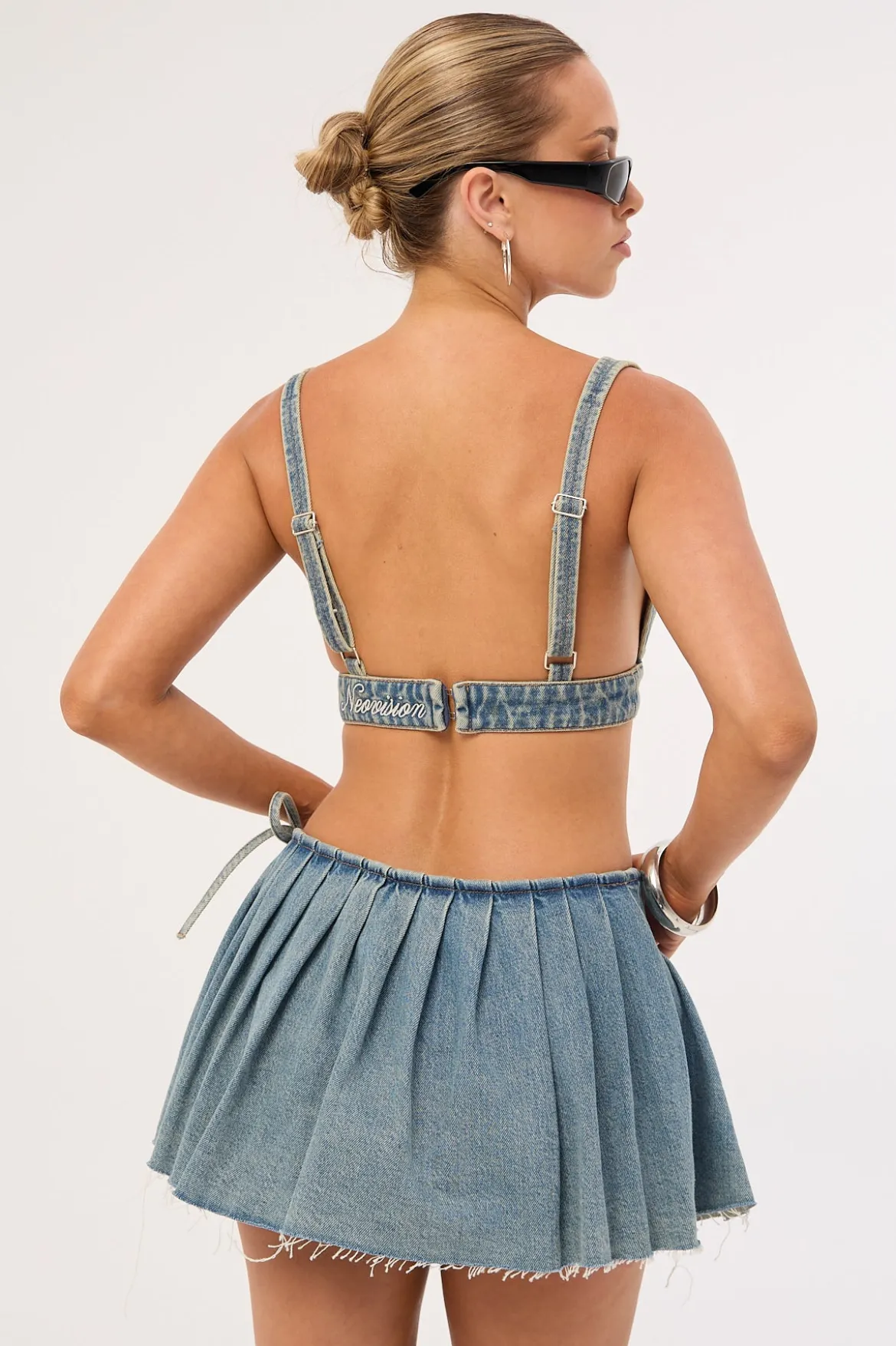 Outlaw Denim Bralette Washed Mid Blue Denim