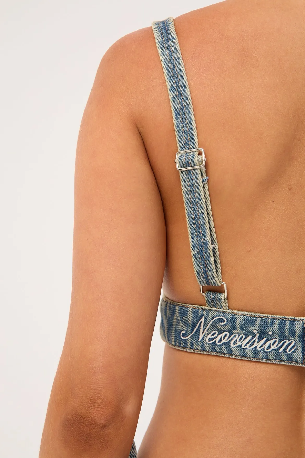 Outlaw Denim Bralette Washed Mid Blue Denim