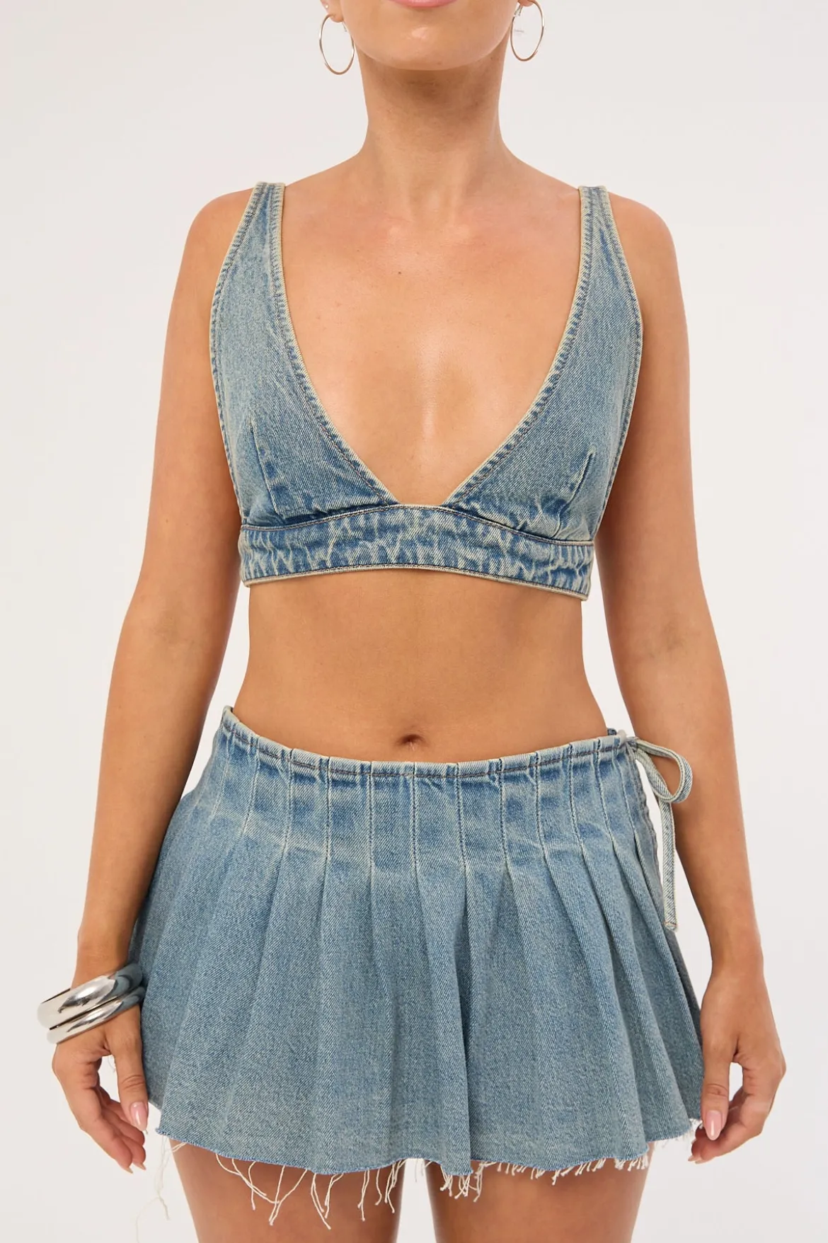 Outlaw Denim Bralette Washed Mid Blue Denim