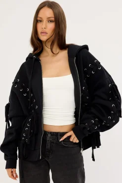 Oversized Zip-Thru Lace Up Black