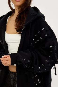 Oversized Zip-Thru Lace Up Black