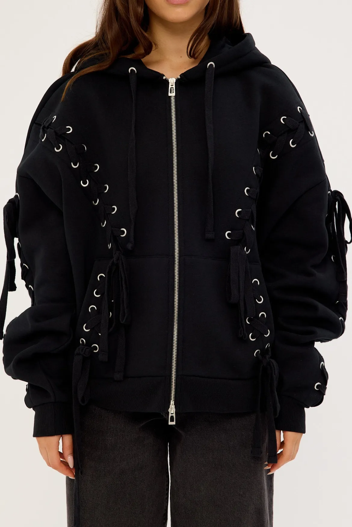 Oversized Zip-Thru Lace Up Black