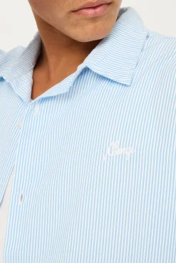 Oxford Script SS Shirt White/Blue Stripe