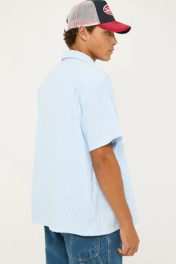 Oxford Script SS Shirt White/Blue Stripe