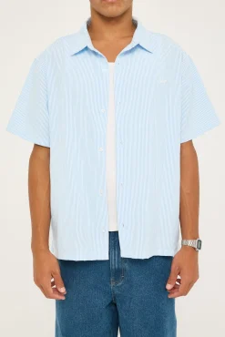 Oxford Script SS Shirt White/Blue Stripe