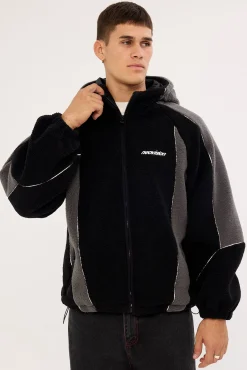 Ozone Hooded Sherpa Jacket Black/Grey