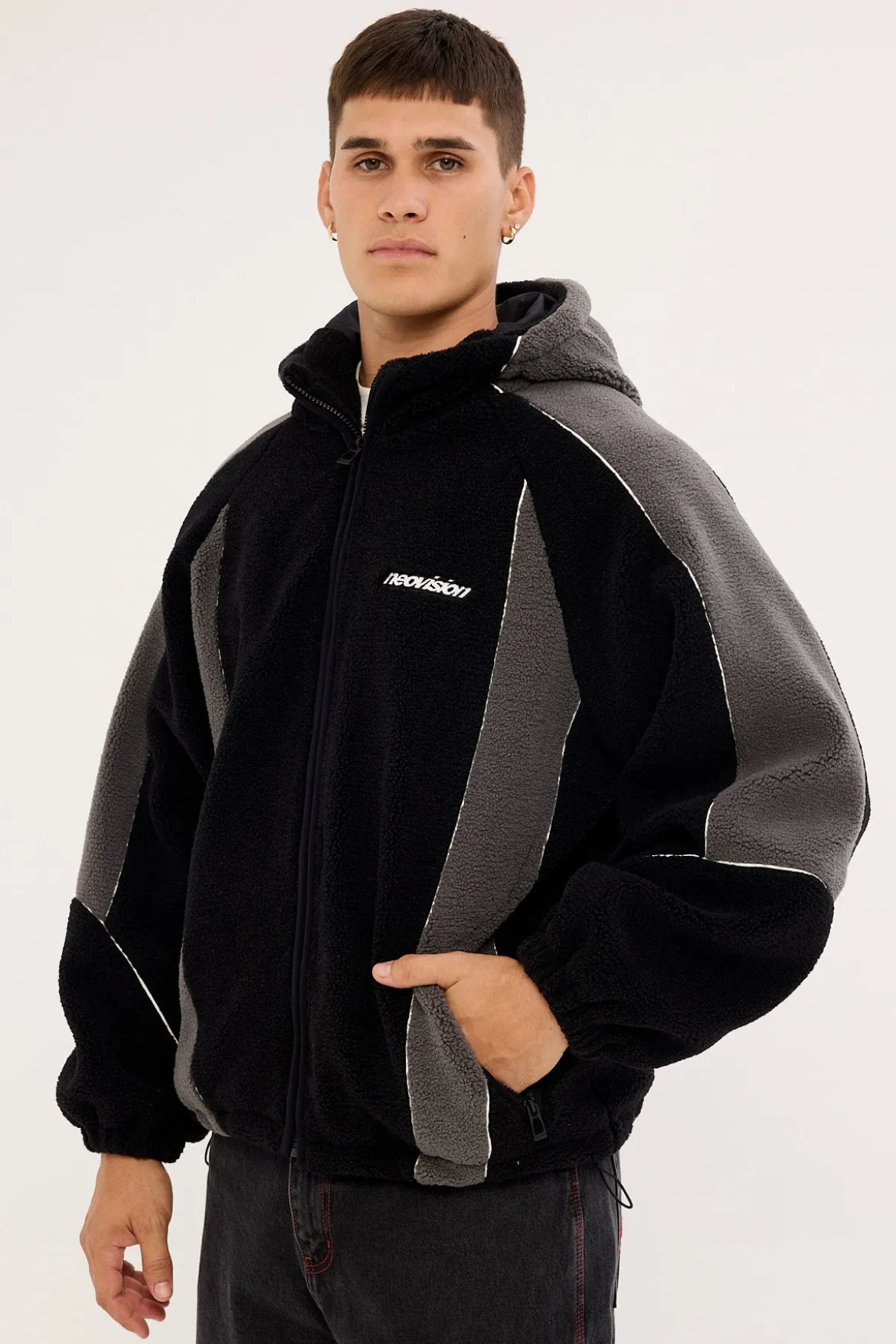 Ozone Hooded Sherpa Jacket Black/Grey