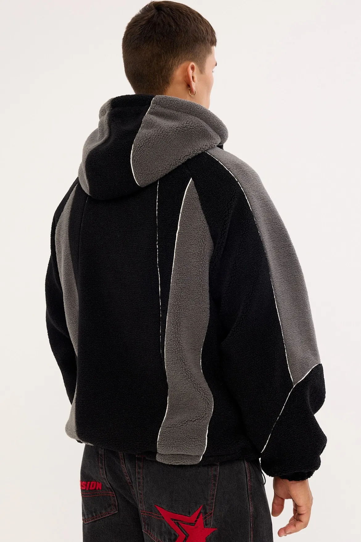 Ozone Hooded Sherpa Jacket Black/Grey
