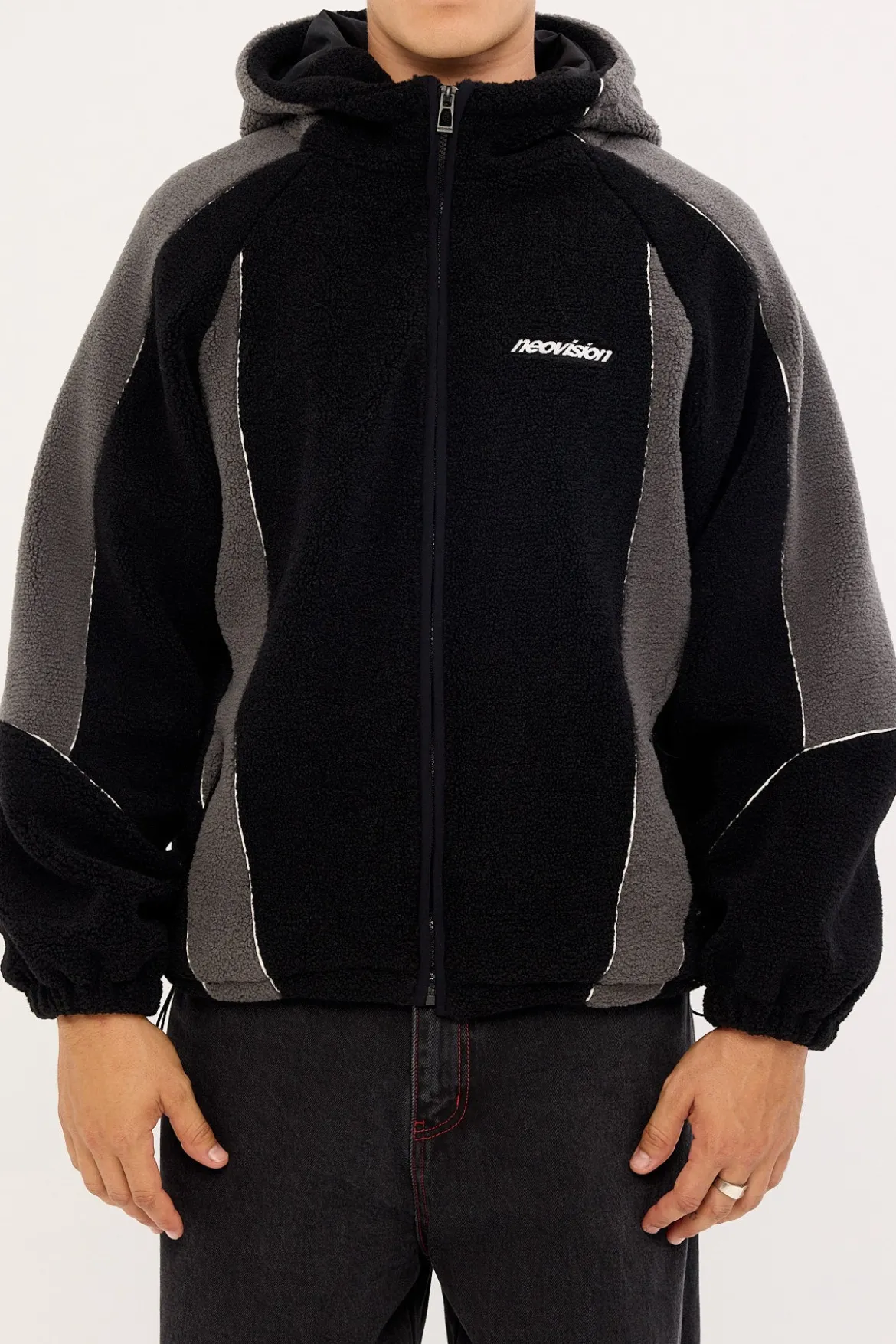 Ozone Hooded Sherpa Jacket Black/Grey