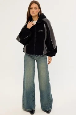 Ozone Hooded Sherpa Jacket Black/Grey