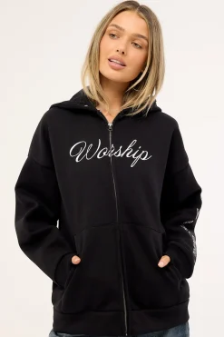 Padlock Zip Front Hood Black Fur
