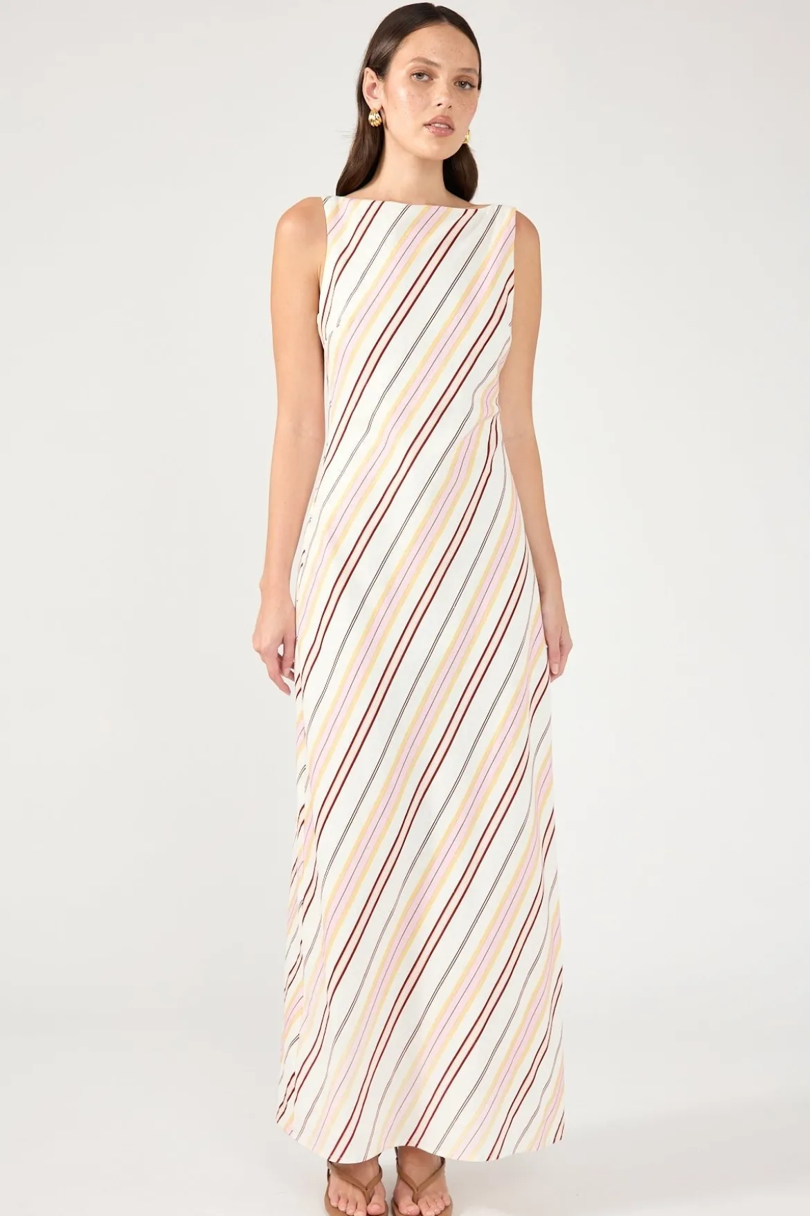 Palermo Boat Neck Stripe Maxi Dress Multi Stripe